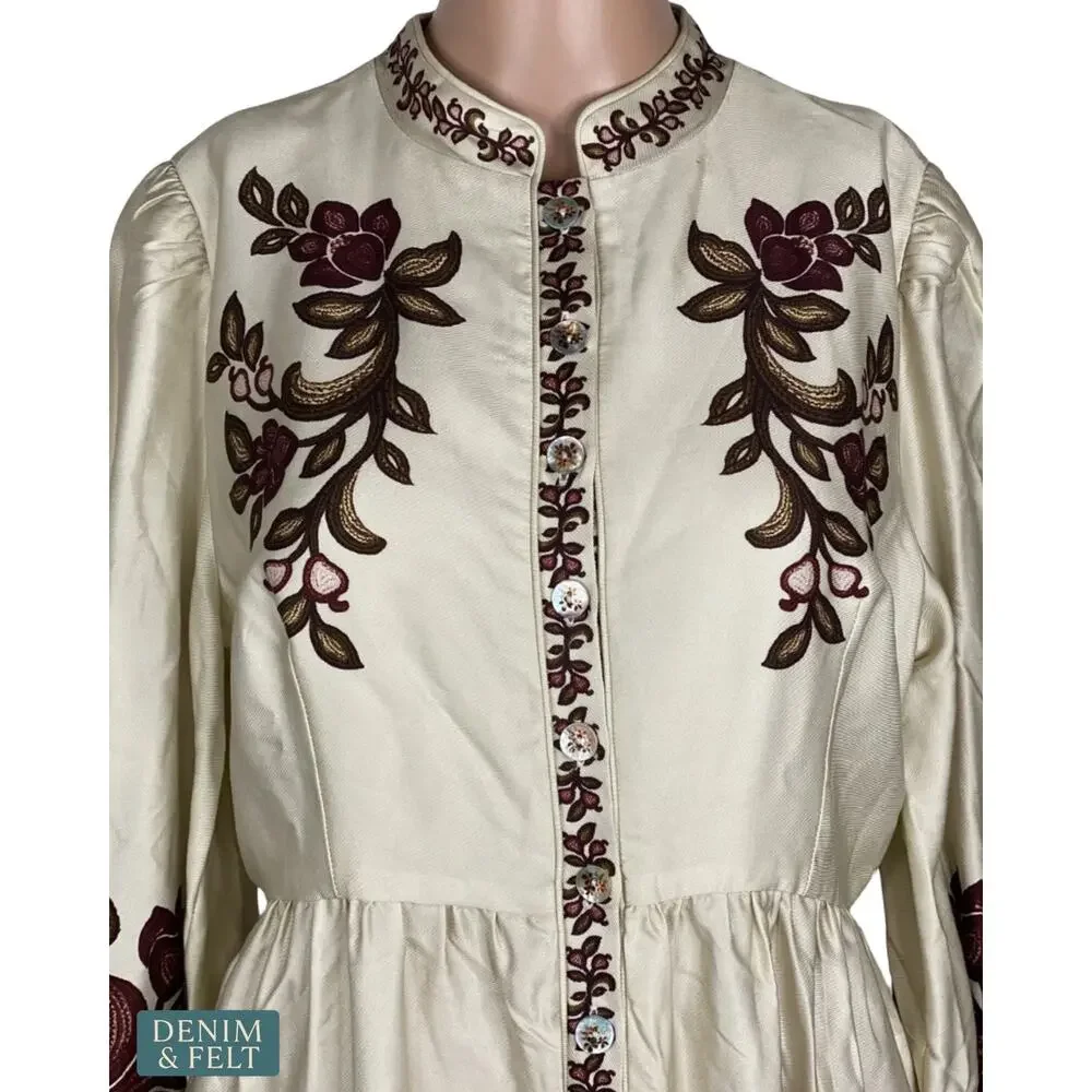NEW Farm Rio Renata Floral Sand Midi Dress Lyocell Button Front Embroidered MED - Picture 9 of 16